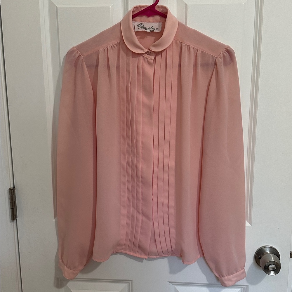 Vintage Sheer Soft Pink Pleated Women's Top Size 10